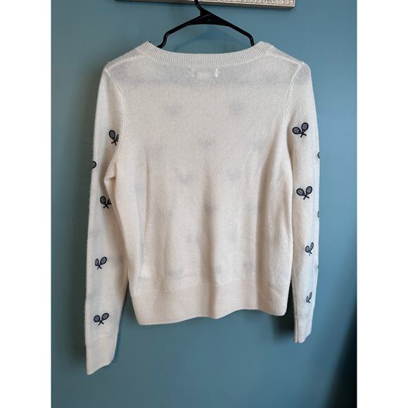 Rachel Zoe Tennis Embroidered 2 Ply White Cashmere Crewneck Sweater - Picture 4 of 5